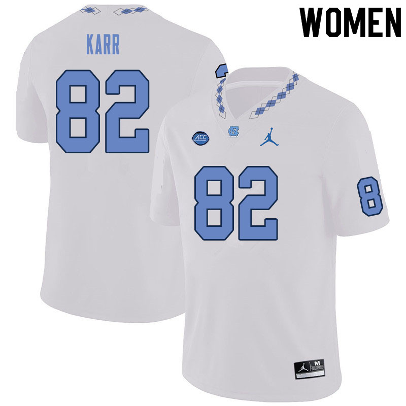 Women #82 Kendall Karr North Carolina Tar Heels College Football Jerseys Sale-White